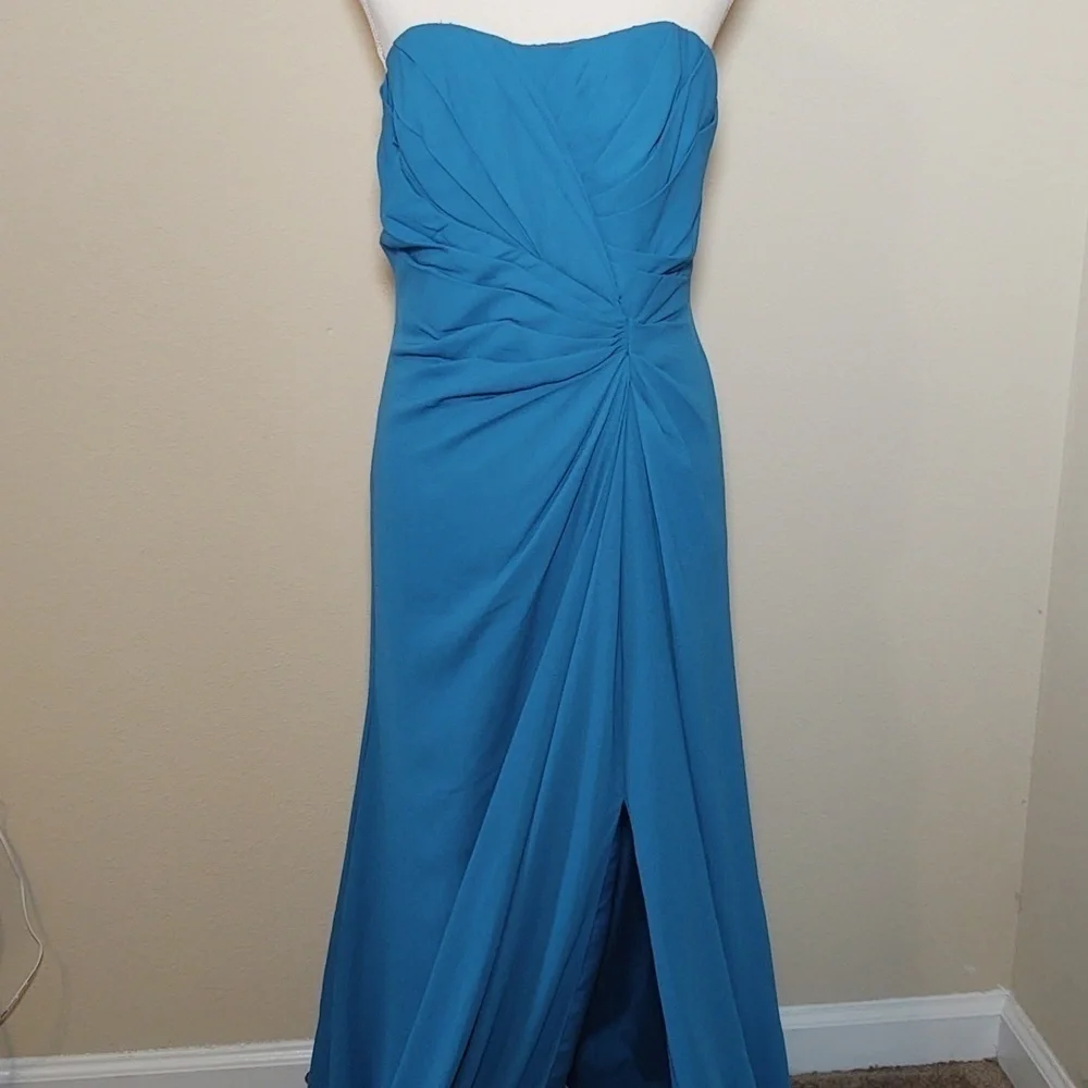 David's Bridal Full Length Strapless Formal Blue - Picture 1 of 10